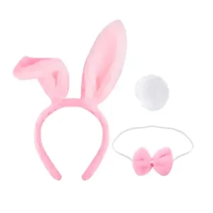 Kit Fantasia Coelho Peluciado – 3 Peças – Rosa