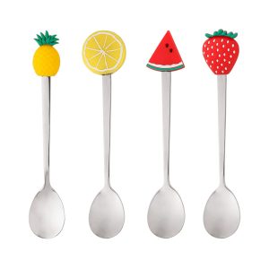 CJ 4 COLHERES ACO INOX P/CHA FRUIT PRATEADO