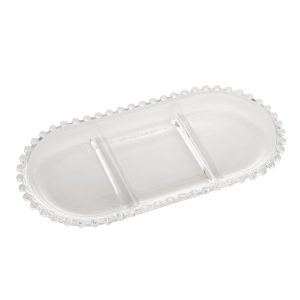 PETISQUEIRA CRISTAL DE CHUMBO C/3 DIVISOES OVAL PEARL 30x15x2cm