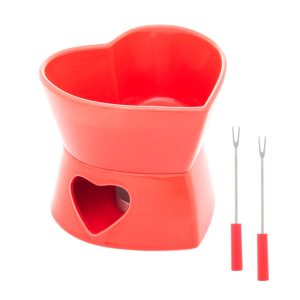 APARELHO DE FONDUE 4 PECAS CORACAO PARA DUAS PESSOAS VERMELHO 400ML
