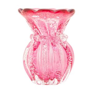 VASO DE VIDRO ITALY ROSA E DOURADO 9,5cm x 14cm