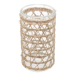 VASO DE VIDRO E FIBRA NATURAL 8,5CM X 15,5CM