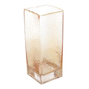 VASO DE VIDRO COM BORDA DOURADA AMBAR TAJ 10CM x 10CM x 25CM