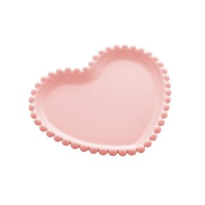 PRATO PORCELANA CORACAO BEADS ROSE 17x15x2cm