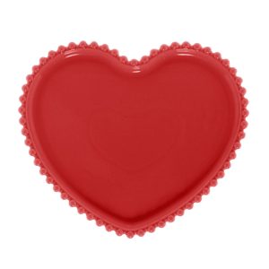 PRATO PORCELANA CORACAO BEADS VERMELHO 20x17x2cm