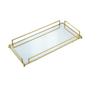 BANDEJAS DECORATIVAS METAL DOURADA 36x20x5cm/34x16x4cm