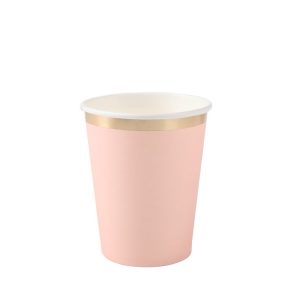 COPO PAPEL ROSA BORDA DOURADA C/10 UNIDADES 270ML