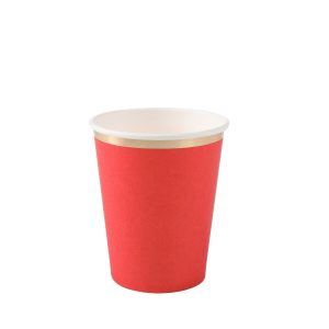 COPO PAPEL VERMELHO BORDA DOURADA C/8 UNIDADES 270ML