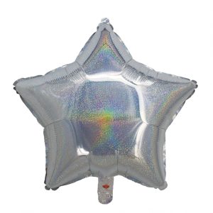BALAO HOLOGRAFICO ESTRELA C/ CANUDO PRATEADO 18 POLEGADAS