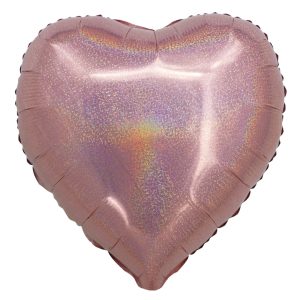 BALAO HOLOGRAFICO CORACAO C/ CANUDO ROSE GOLD 18 POLEGADAS