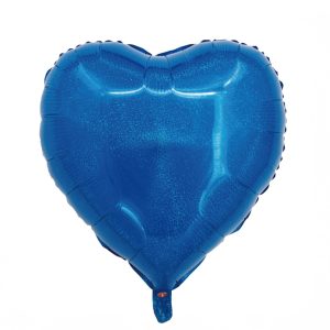 BALAO HOLOGRAFICO CORACAO C/ CANUDO AZUL 18 POLEGADAS
