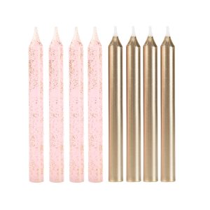 VELA PALITO ROSA GLITTER E DOURADA 8UN