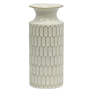 VASO DECORATIVO DE METAL BRANCO 16X39CM