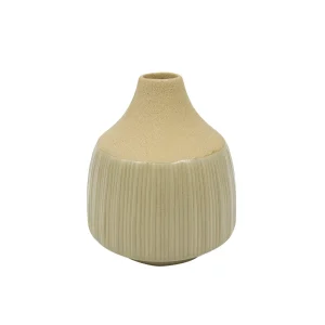 VASO DECORATIVO CERAMICA VERDE E BEGE 14x12CM