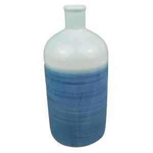 VASO DE CERAMICA AZUL E BRANCO 11X22CM