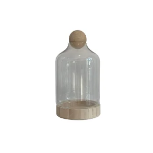 VASO DE VIDRO COM MADEIRA TRANSPARENTE E NATURAL G 50X25CM