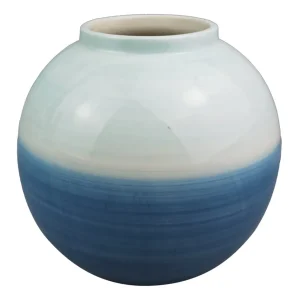VASO DE CERAMICA AZUL E BRANCO 20X18CM