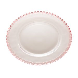 PRATO RASO DE CRISTAL DE CHUMBO CORACAO BORDA ROSA 28cm