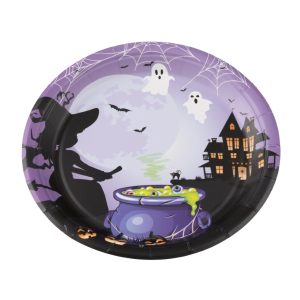 PRATO PAPEL HALLOWEEN BRUXA 18CM C/10 UNIDADES