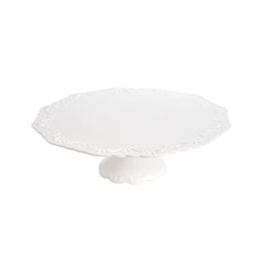 PRATO PARA BOLO DE PORCELANA COM PE ALTO RELEVO 21CM X 9CM