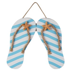 ENFEITE NATAL SANDALIA PRAIA PENDURAR AZUL BRANCO 21,5X9cm