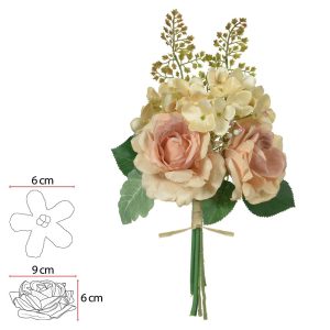 BUQUE ROSA HORTENCIA RAMALHETE C/FITA X7 (BEGE) 35cm