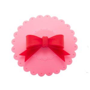 TAMPA DE SILICONE PARA COPOS E XICARAS COM PUXADOR DE LACO VERMELHO E ROSA 10,5cm