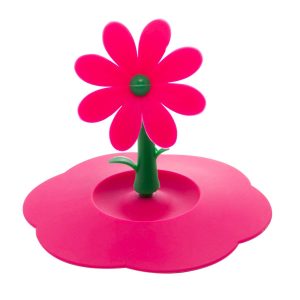 TAMPA DE SILICONE PARA COPOS E XICARAS COM PUXADOR DE FLOR ROSA 10,5cm