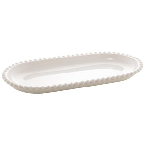 TRAVESSA PORCELANA OVAL BEADS BRANCO 24x12x2,5cm