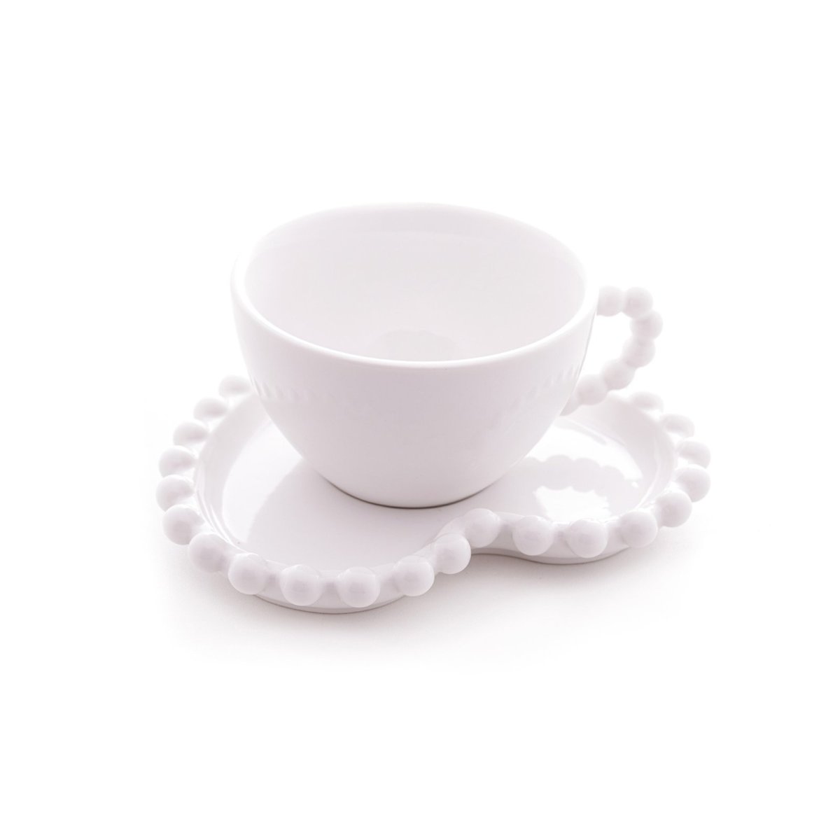 CJ 4 XICARAS P/CHA DE PORCELANA C/PIRES CORACAO BEADS BRANCO 210ml - Image 5