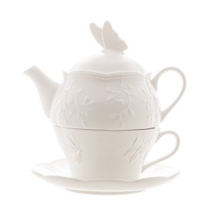 CJ 3PC P/CHA DE PORCELANA NEW BONE BUTTERFLY FLOWER