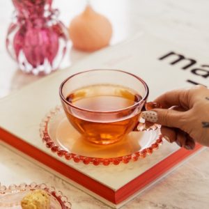 XICARA CHA CRISTAL DE CHUMBO C/PIRES CORACAO PEARL ROSA 180ml