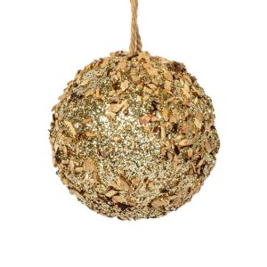 BOLA DECORADA DOURADO COM MADEIRA 10CM C/3