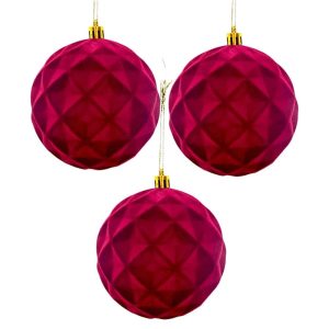 BOLA DECORADA VELUDO VINHO 10CM C/3