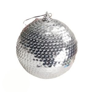 BOLA DECORADA LANTEJOULA PRATA 10CM C/3