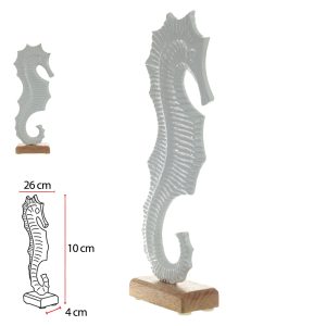 ESCULTURA DECORATIVA METAL CAVALO MARINHO BRANCO 26X10X4cm