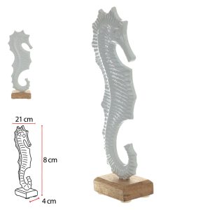 ESCULTURA DECORATIVA METAL CAVALO MARINHO BRANCO 21X8X4cm
