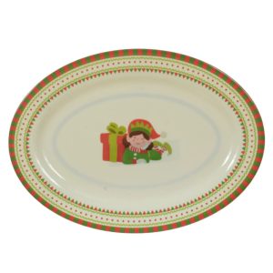 TRAVESSA MELAMINA OVAL ELFO VERDE E VERMELHO 35,5X25,5CM