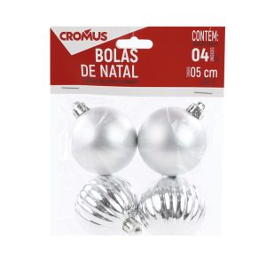 BOLA LISA FOSCO E GOMO BRILHO PRATA 5cm C/4 UN