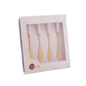 CJ 4 ESPATULAS ACO INOX DOURADO C/CABO CERAMICA BRANCO