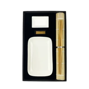 KIT DE COMIDA JAPONESA DE CERAMICA INDIVIDUAL BRANCO C/5 PECAS
