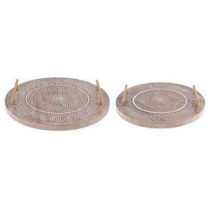 CONJUNTO DE BANDEJAS DE MADEIRA COM METAL DOURADO C/2 UN