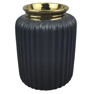VASO DE CERAMICA PRETO E DOURADO 13X18CM