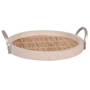 BANDEJA EM MADEIRA BAMBU E METAL BEGE 7,5X30CM