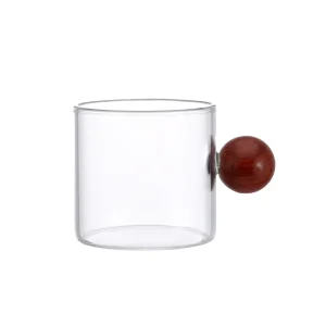 CONJUNTO DE XICARAS EM VIDRO TRANSPARENTE COM DETALHE EM MADEIRA C/ 6UN 100ML