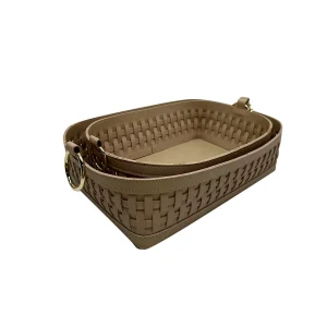 CONJUNTO C/2 CESTOS DE COURO SINTETICO C/ ALCA DOURADA