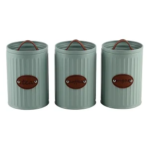 CONJUNTO DE POTES PORTA TEMPEROS AZUL EM FERRO C/3 UN 16X11CM