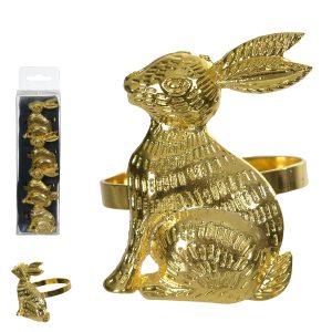 PORTA GUARDANAPO DE COELHO C/4 UN METAL DOURADO 4X5cm