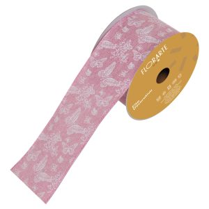 FITA ARAMADA TECIDO BORBOLETAS C/COSTURA ROSA 6,3cmX9,14m