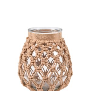 VASO DE VIDRO COM FIBRA BEGE